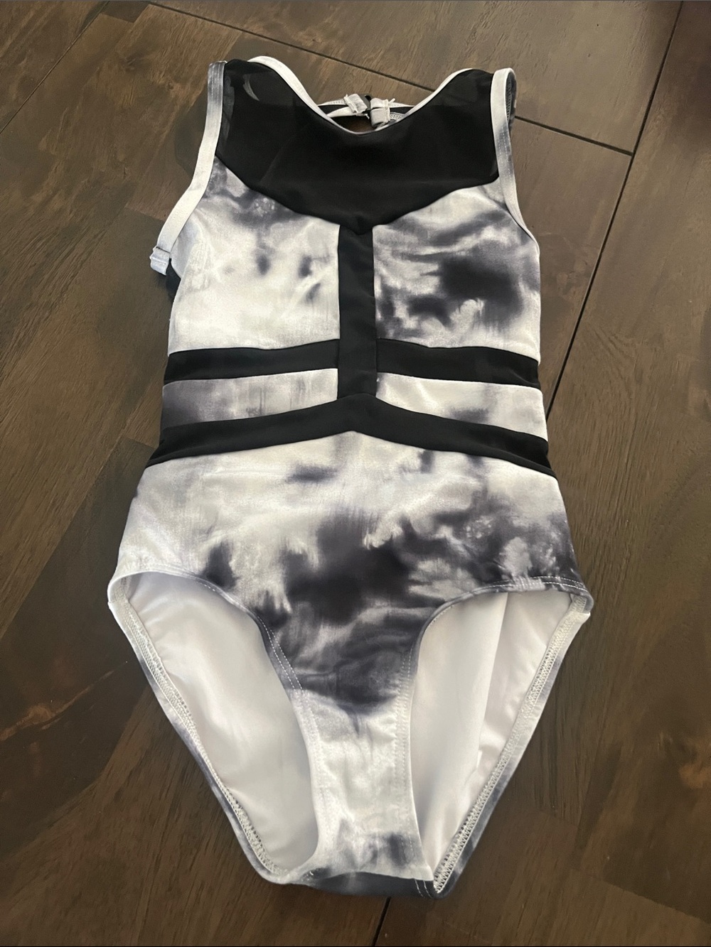 Jo & Jax YL Youth Large Dance Activewear Gymnastics Black White Tie-Dye Leotard